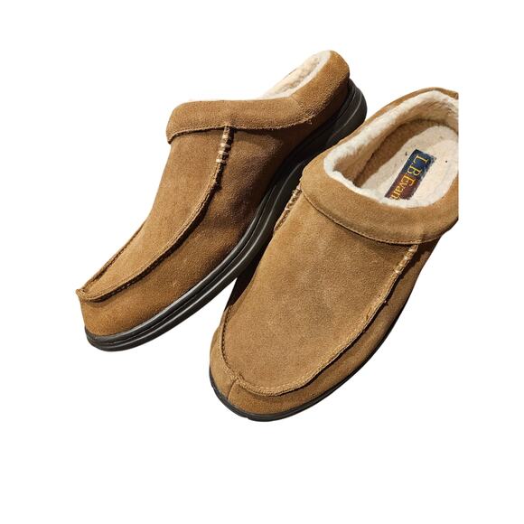 LB Evans men's hard sole fleece sherpa suede slipper shoe size 11 eee wide brown - Picture 1 of 6